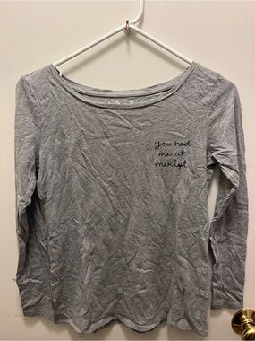 LOFT Gray Long-Sleeve Tee with 'You Had Me at Merlot' Chest Script